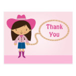 Cute cowgirl lasso girl's thank you postcard postcards