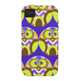 Cute Crazy Owl Colorful Chevron Blue Yellow Brown Case-Mate iPhone 4 Cover