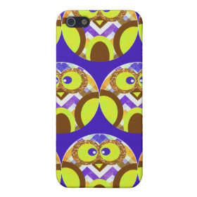 Cute Crazy Owl Colorful Chevron Blue Yellow Brown iPhone 5 Cases