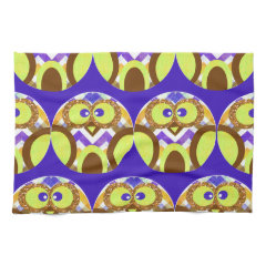 Cute Crazy Owl Colorful Chevron Blue Yellow Brown Towels