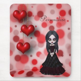 Cute & Creepy Goth Girl & Hanging Hearts Mousepad zazzle_mousepad