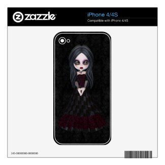 Cute & Creepy Goth Girl iPhone 4 Skin musicskins_skin