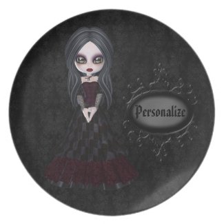Cute & Creepy Goth Girl Personalized Black Plate fuji_plate