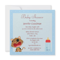 Cute Crying Kitten Blue Baby Shower Personalized Invitations