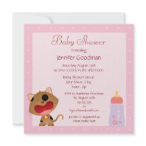 Cute Crying Kitten Pink Baby Shower Announcements