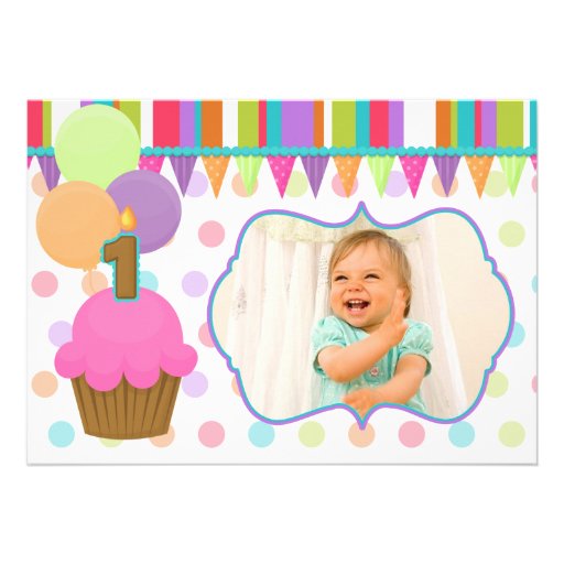 Cute Cupcake Birthday Photo Invitation [one]