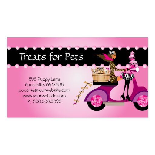 Cute Cupcake & Dogs Zebra Scooter Woman Business Cards (back side)