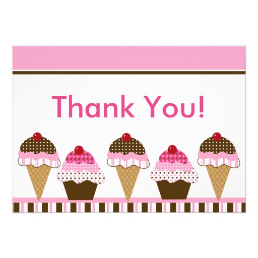 Cute Cupcake Ice Cream Thank You Card 5 X 7 Invitation Card Zazzle