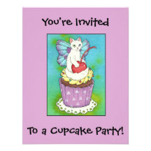Cute Cupcake Kitty Cat Fairy Birthday Invitation