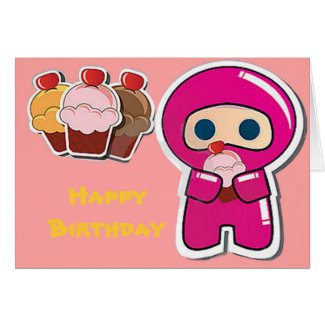 Cute Cupcake Ninja- Pink- Birthday Card