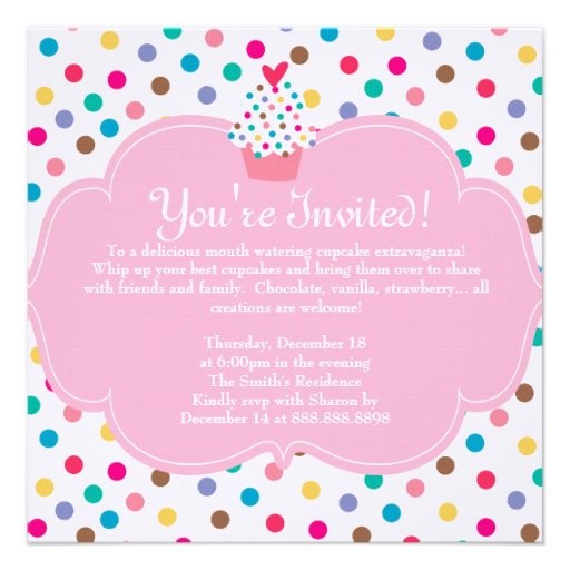 Cute Cupcake Party Invite Polka Dots Pink