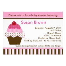 Cute Cupcake Pink & Brown Baby Shower Invitation invitations