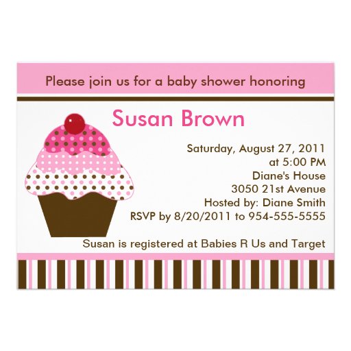 Cute Cupcake Pink & Brown Baby Shower Invitation