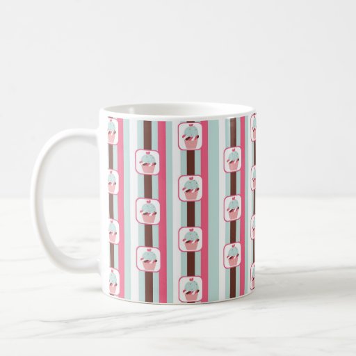  Pink, Brown Blue Pattern Cupcake Coffee Mug