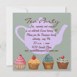 Cute Cupcake Tea Party Birthday Invitation invitation