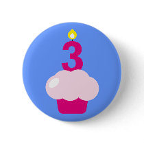 Cute Cupcake with Birthday Candle Pinback Buttons