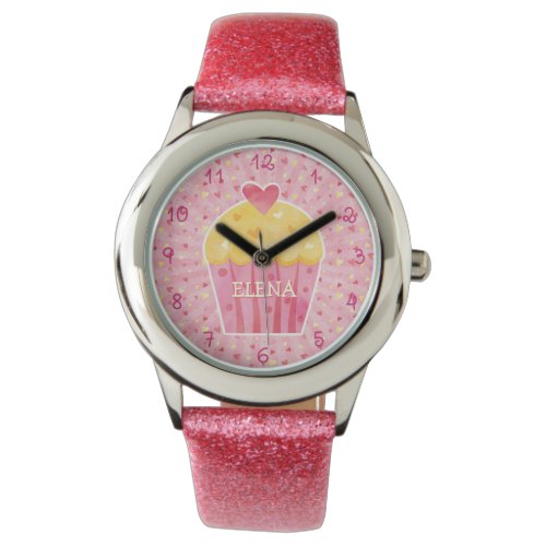 Cute Cupcake with Custom Text (Name) Wrist Watch