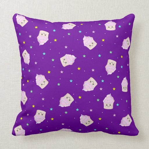 Cute Cupcakes and stars pattern deep purple Pillow Zazzle