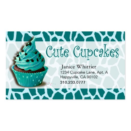 Cute Cupcakes: Confections Fancy Desserts Pastries Business Card Template (front side)
