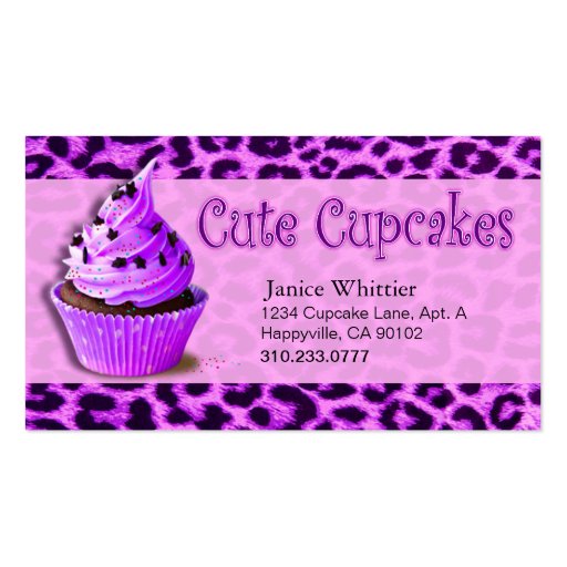 Cute Cupcakes: Confections Fancy Desserts Pastries Business Card Template (front side)