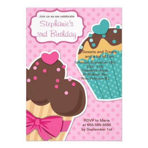 Cute Cupcakes Girls Birthday Party Invitation