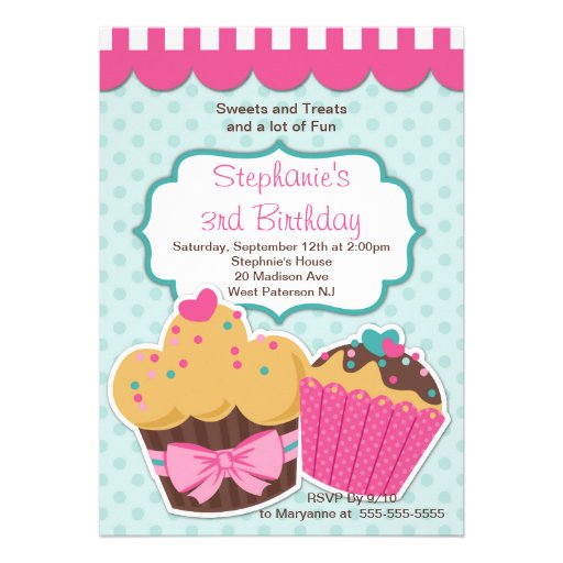Cute Cupcakes Girls Birthday Party Invitation