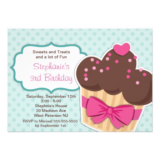 Cute Cupcakes Girls Birthday Party Invitation