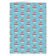 Cute Cupcakes on Blue Background Cards