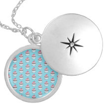 Cute Cupcakes on Blue Background Locket
