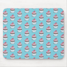 Cute Cupcakes on Blue Background Mousepads