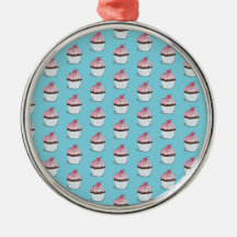 Cute Cupcakes on Blue Background Ornament