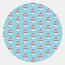 Cute Cupcakes on Blue Background Round Sticker
