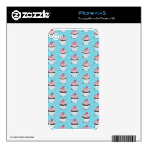 Cute Cupcakes on Blue Background Skins For The iPhone 4