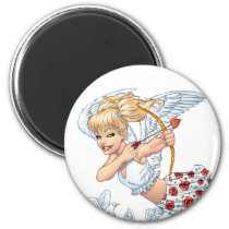 angel, cupid, blonde, roses, red, heart, arrow, birds, doves, cherub, al rio, angels, Magnet with custom graphic design