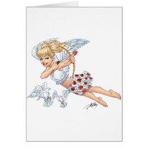 angel, cupid, blonde, roses, red, heart, arrow, birds, doves, cherub, al rio, angels, Cartão com design gráfico personalizado