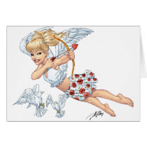 angel, cupid, blonde, roses, red, heart, arrow, birds, doves, cherub, al rio, angels, Card with custom graphic design
