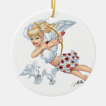 cupid, angel, love, roses, doves, bow, arrow, ponytails, al rio, Ornamento com design gráfico personalizado
