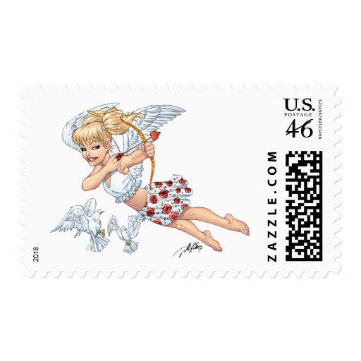 Cute Cupid Angel with Love Arrow by Al Rio Stamp