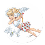 Cute Cupid Angel with Love Arrow by Al Rio Round Sticker