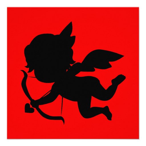 Cute Cupid Silhouette on Red Invitations