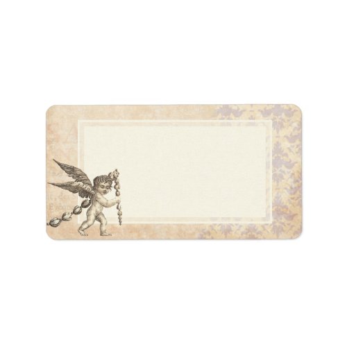 Cute Cupid Wedding Elegant Faded Damask label