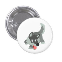 Cute Curious Cartoon Wolf Button Badge
