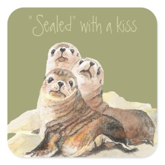 Cute Curious Seals, Sealed with a Kiss sticker