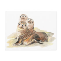 Cute Curious Seals, Watercolor Animals Post Card
