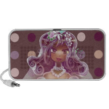 Cute Curly Purple Hair Bride Illustration iPod Speakers
