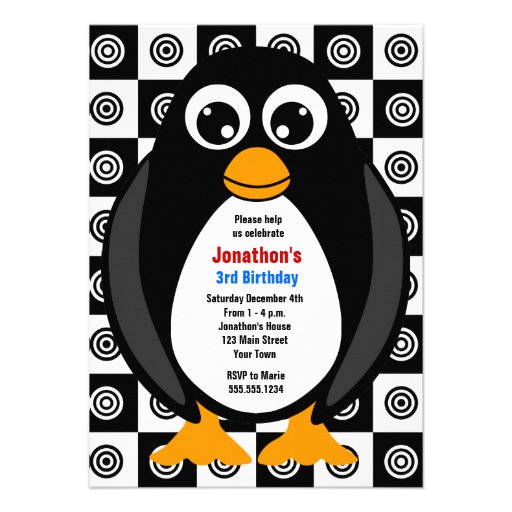 Cute Custom Birthday Party Penguin Invitation