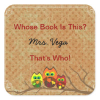 Cute Custom Owl Teacher's Book Plate Book I.D. - Square Sticker