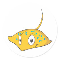 Cute Custom Stingray Cartoon Shirt Round Sticker
