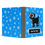 Cute Customizable Black Pug Binder - Blue