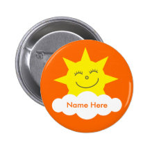 Cute Customizable Happy Sun Orange Name Tag Pin